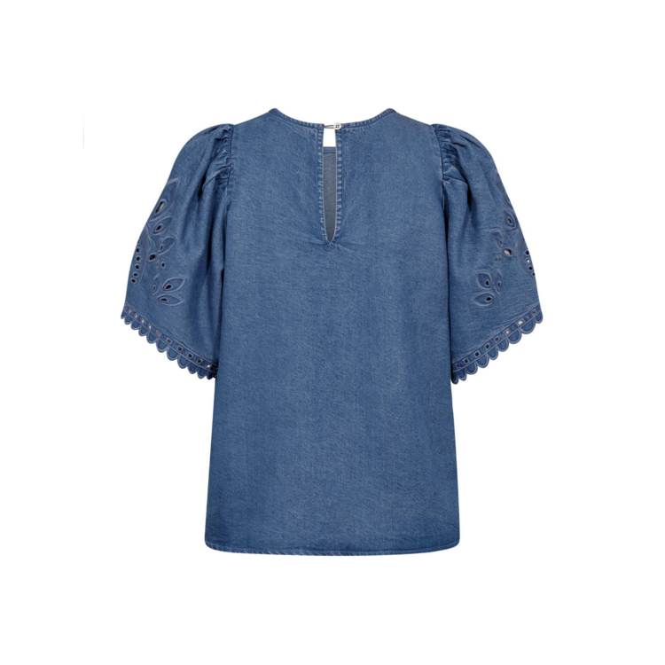 Co'Couture TillyCC Emb SS Blouse Denim Blue