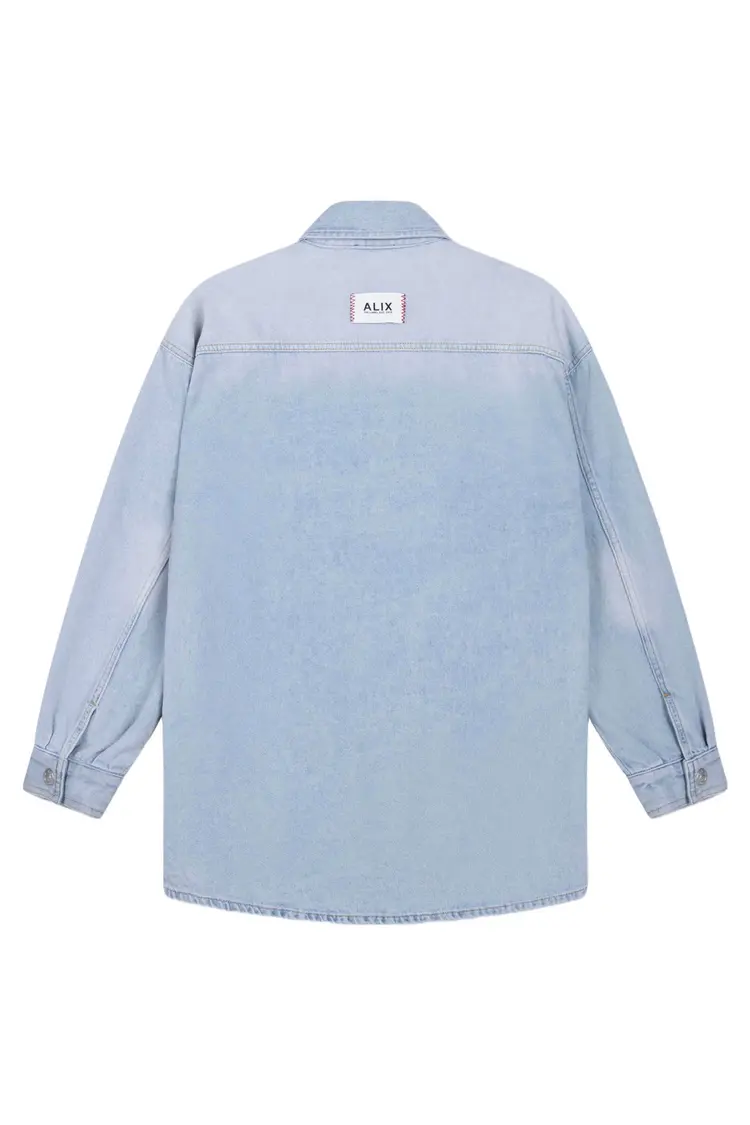 Alix The Label Ladies Woven Flowy Denim Oversized Blouse Light Blue Denim