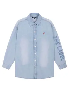 Alix The Label Ladies Woven Flowy Denim Oversized Blouse Light Blue Denim