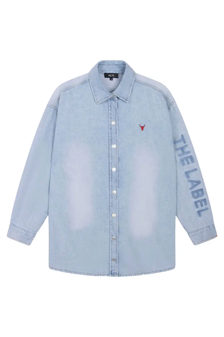 Alix The Label Ladies Woven Flowy Denim Oversized Blouse Light Blue Denim