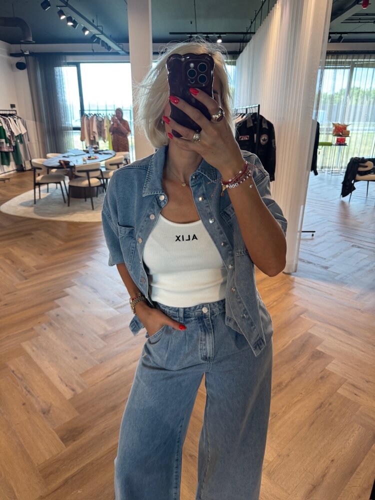 Alix The Label Ladies Woven Denim Wide Pants Light Blue Denim