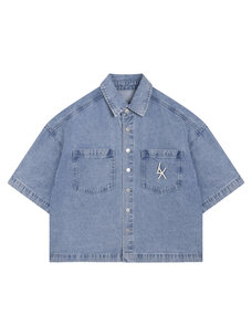 Alix The Label Ladies Woven Denim Shortsleeve Blouse Light Blue Denim