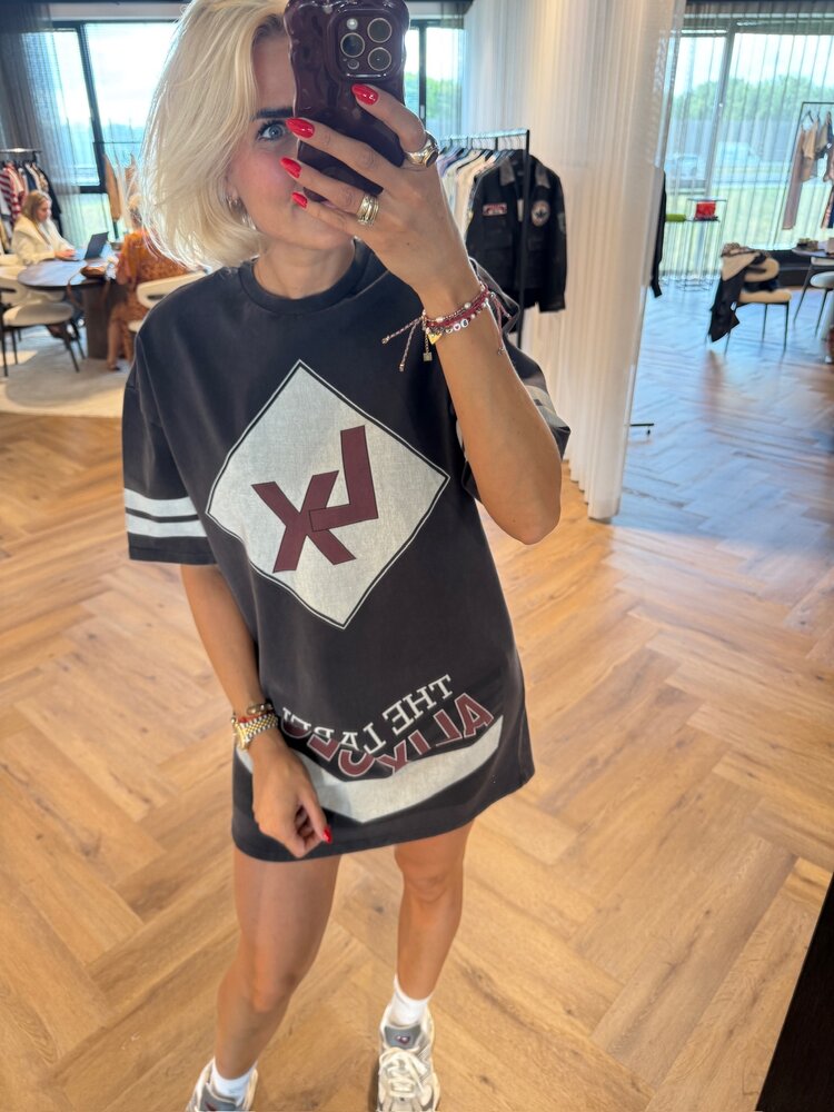 Alix The Label Ladies Knitted Sporty T-Shirt Dress Charcoal Grey