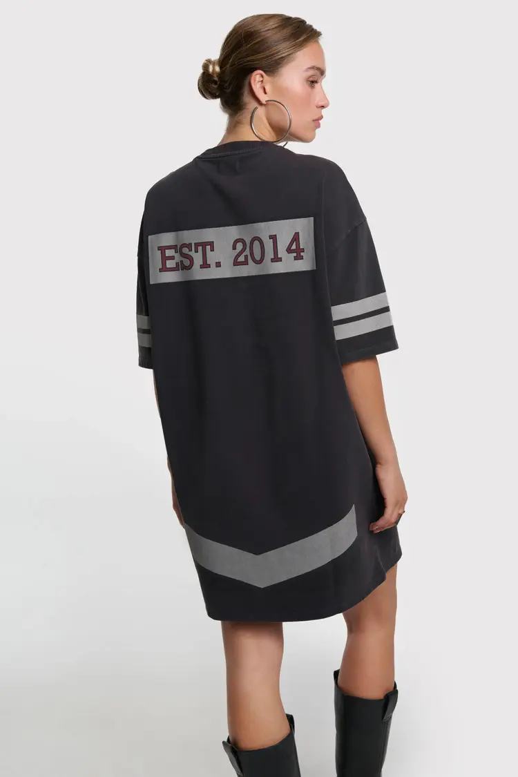 Alix The Label Ladies Knitted Sporty T-Shirt Dress Charcoal Grey