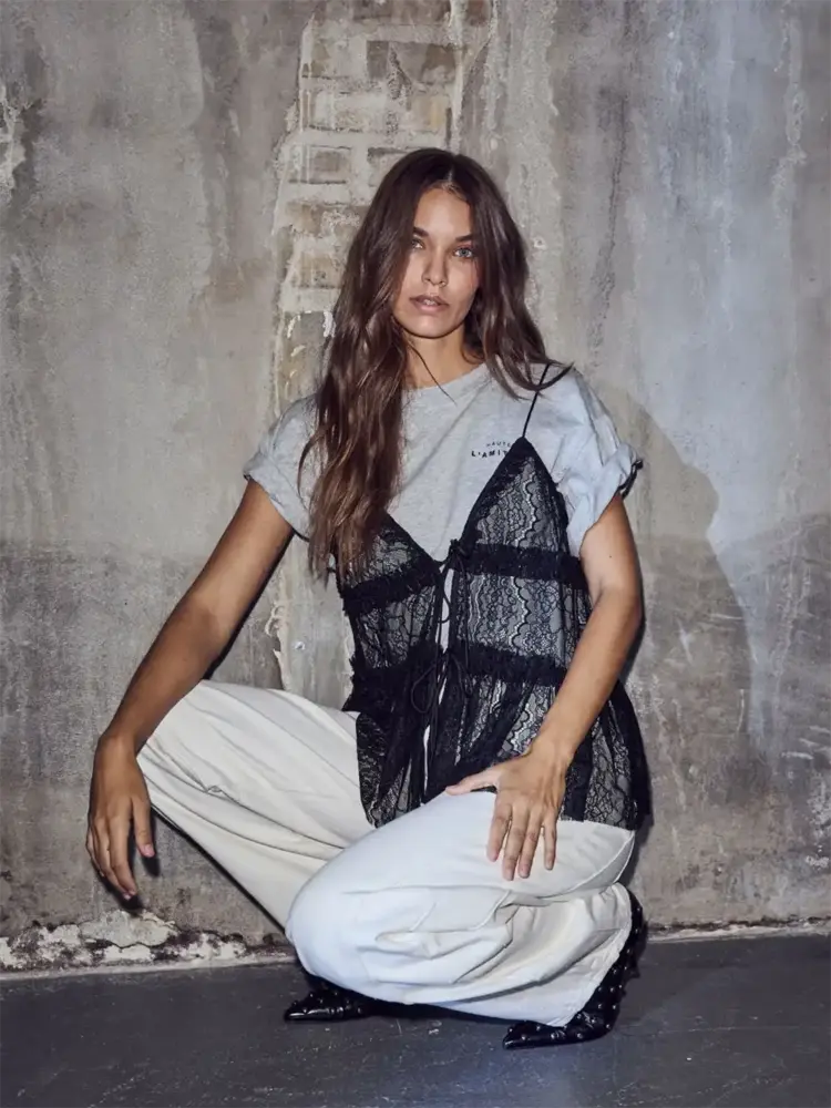 Haute L'Amitié New Lace Tie Top Black