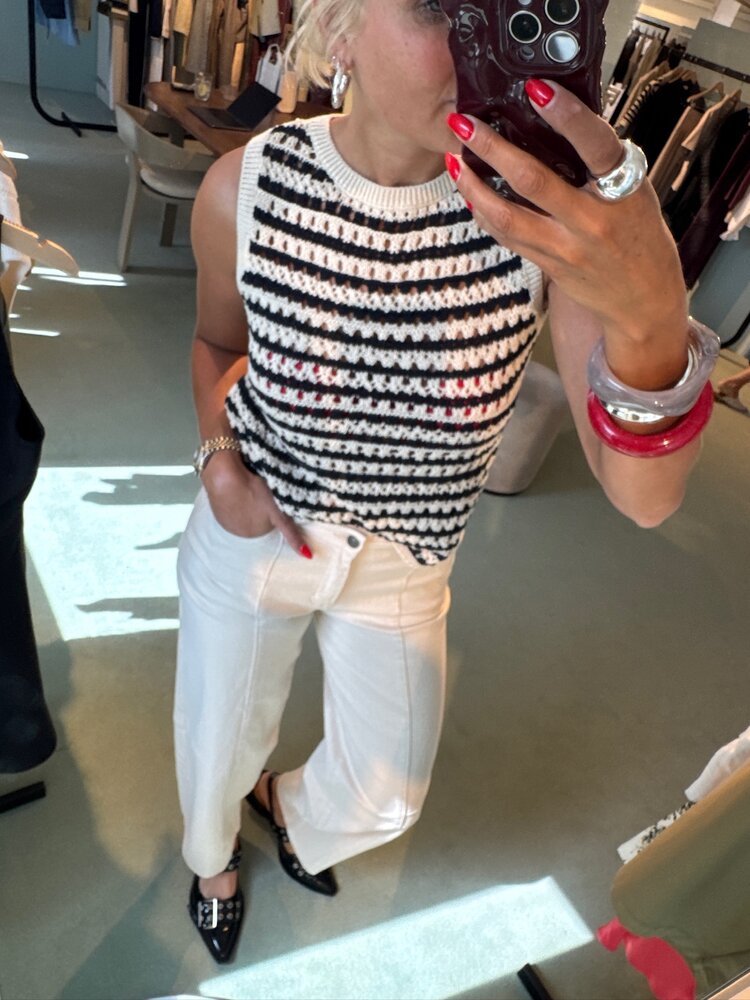 Modström VesterMD Stripe Top Navy Summer Sand