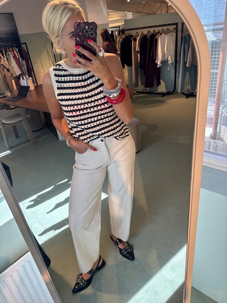Modström VesterMD Stripe Top Navy Summer Sand