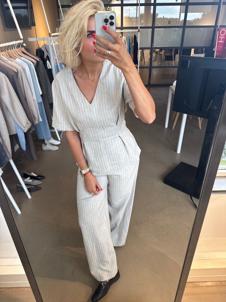 Selected Femme MariamSS Linen  Blend Top B Naturel/Stripes