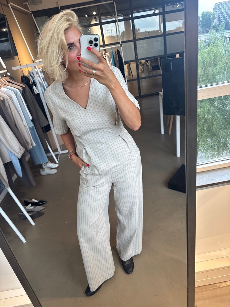 Selected Femme Mariam MW Wide Linen Blend Pant B Nature/Stripe