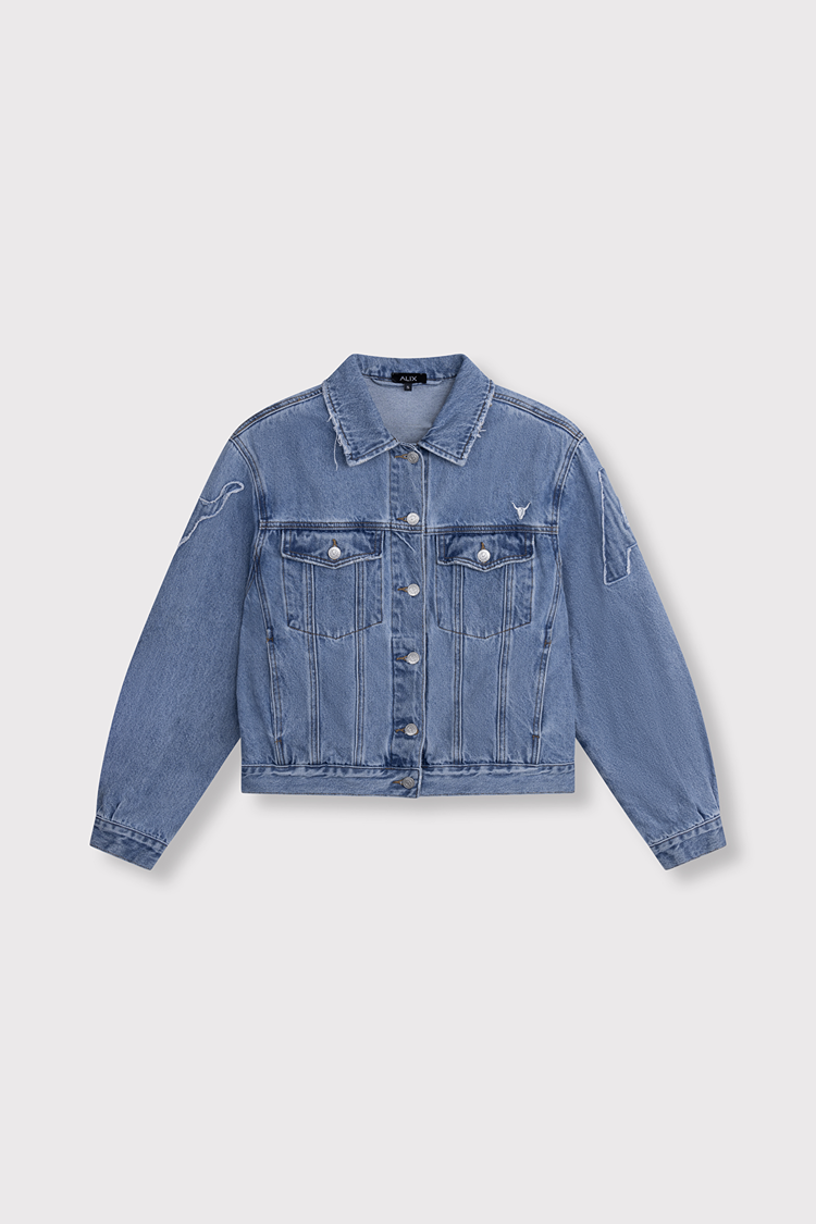 Alix The Label Ladies Woven Soft Denim Patch Jacket Denim Blue