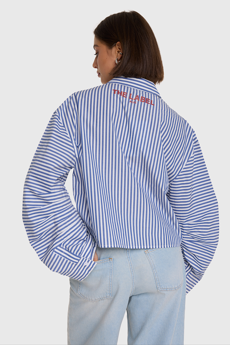 Alix The Label Ladies Woven Fancy Striped Blouse Royal Blue