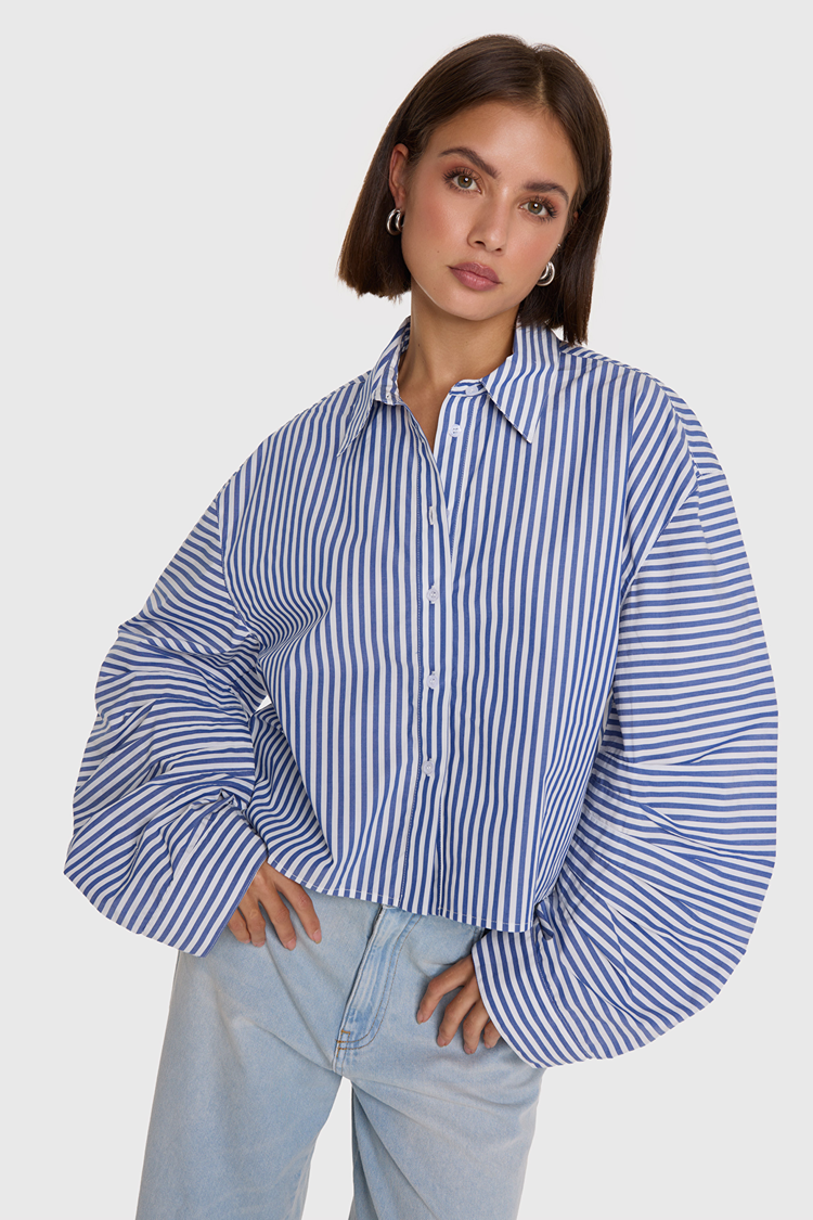 Alix The Label Ladies Woven Fancy Striped Blouse Royal Blue