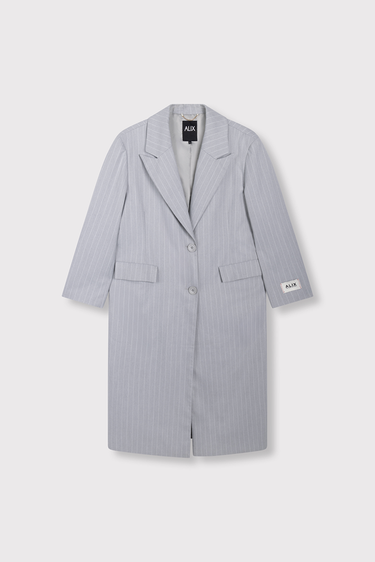 Alix The Label Ladies Woven Pinstripe Coat Light Grey