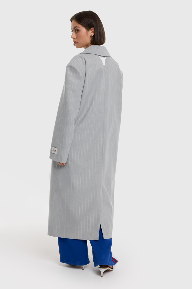 Alix The Label Ladies Woven Pinstripe Coat Light Grey