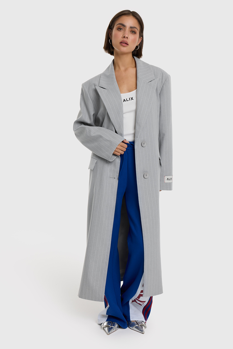 Alix The Label Ladies Woven Pinstripe Coat Light Grey
