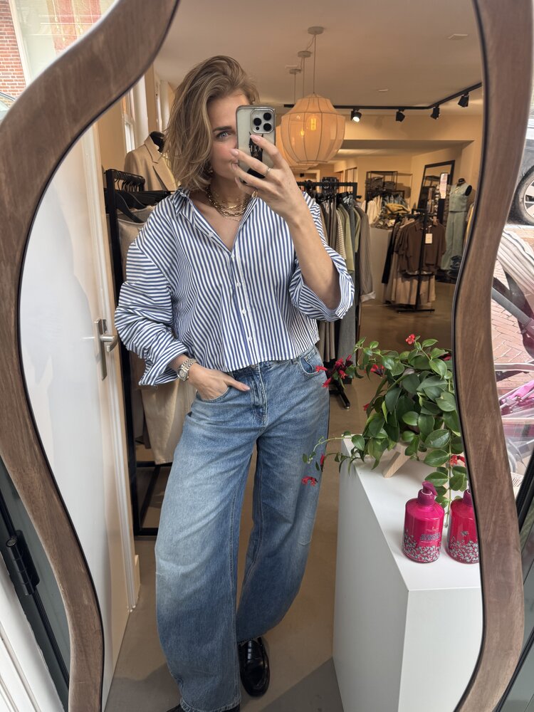 Alix The Label Ladies Woven Fancy Striped Blouse Royal Blue