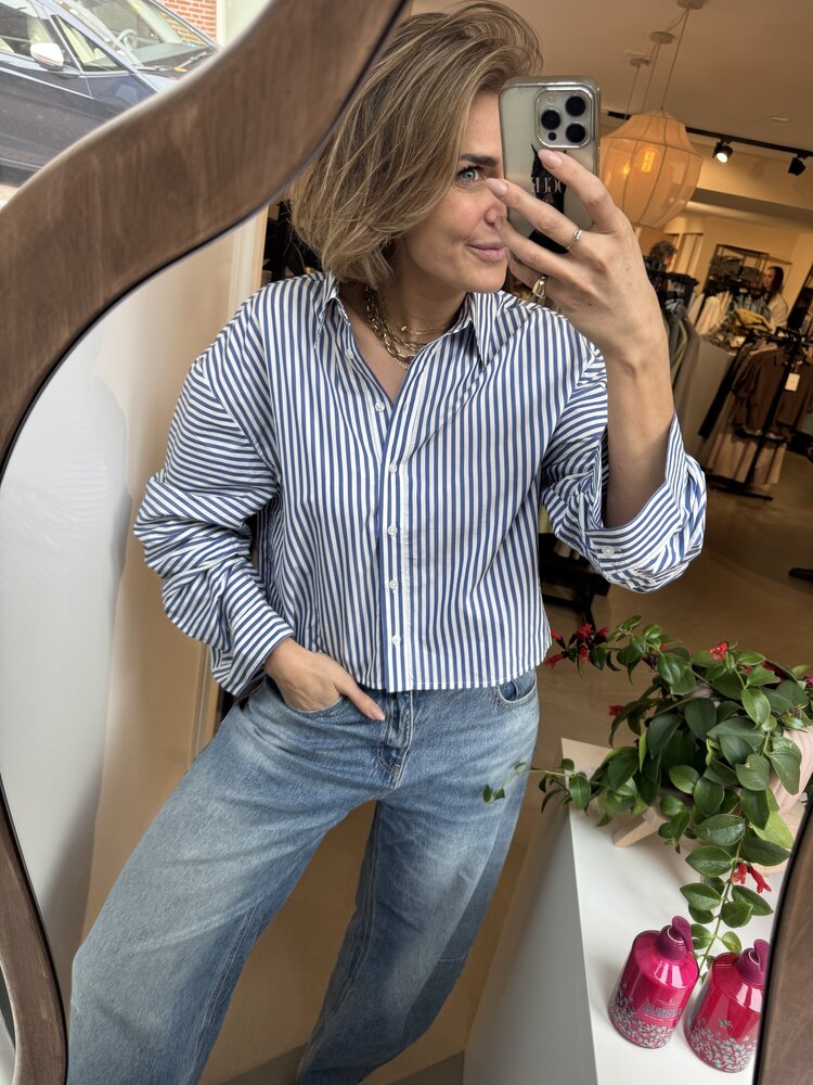 Alix The Label Ladies Woven Fancy Striped Blouse Royal Blue