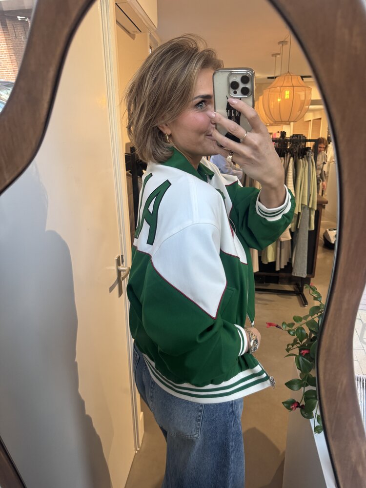 Alix The Label Ladies Woven Colourblocking Bomber Green