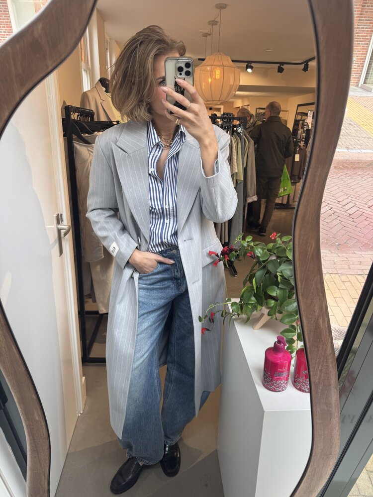 Alix The Label Ladies Woven Pinstripe Coat Light Grey