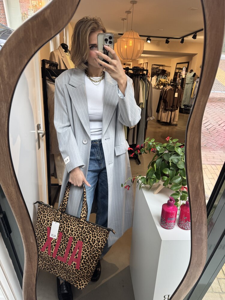 Alix The Label Ladies Woven Pinstripe Coat Light Grey