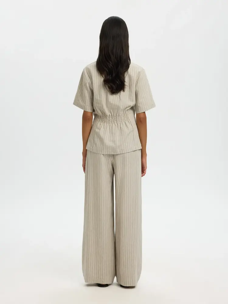 Selected Femme MariamSS Linen  Blend Top B Naturel/Stripes