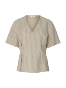 Selected Femme MariamSS Linen  Blend Top B Naturel/Stripes