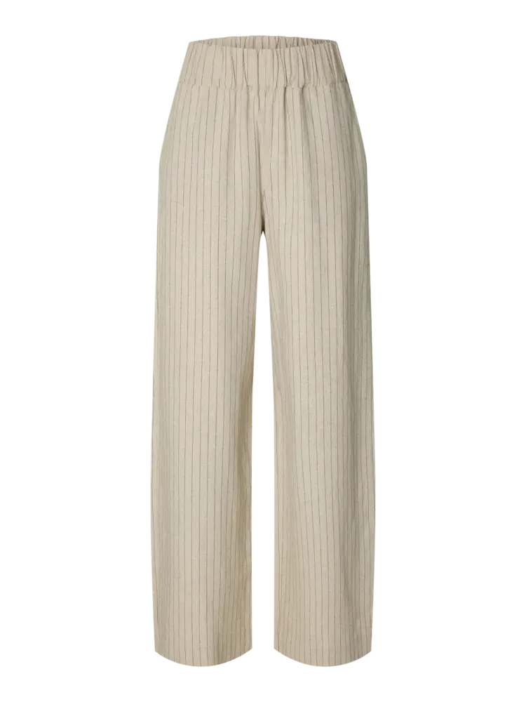 Selected Femme Mariam MW Wide Linen Blend Pant B Nature/Stripe