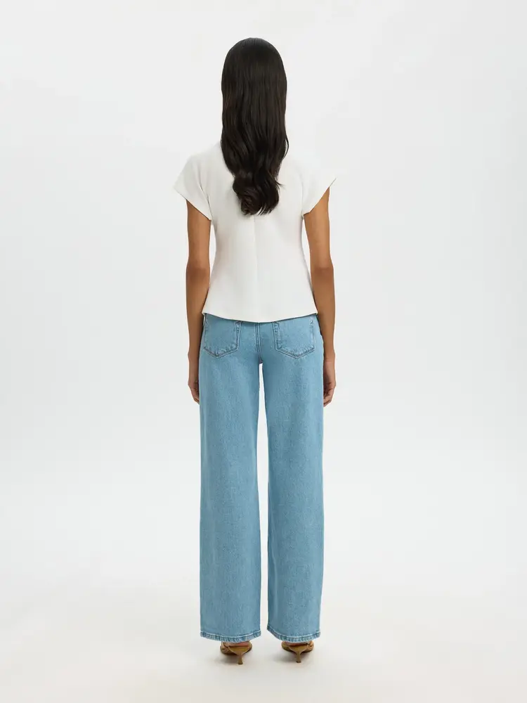 Selected Femme Tenny SS V-Neck Gathered Top NOOS Snow White