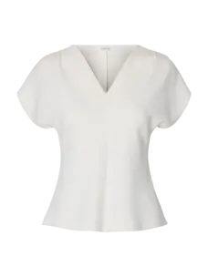 Selected Femme Tenny SS V-Neck Gathered Top NOOS Snow White