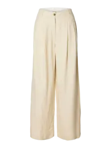 Selected Femme Extra Wide Magna MW Linen Pant Oatmeal