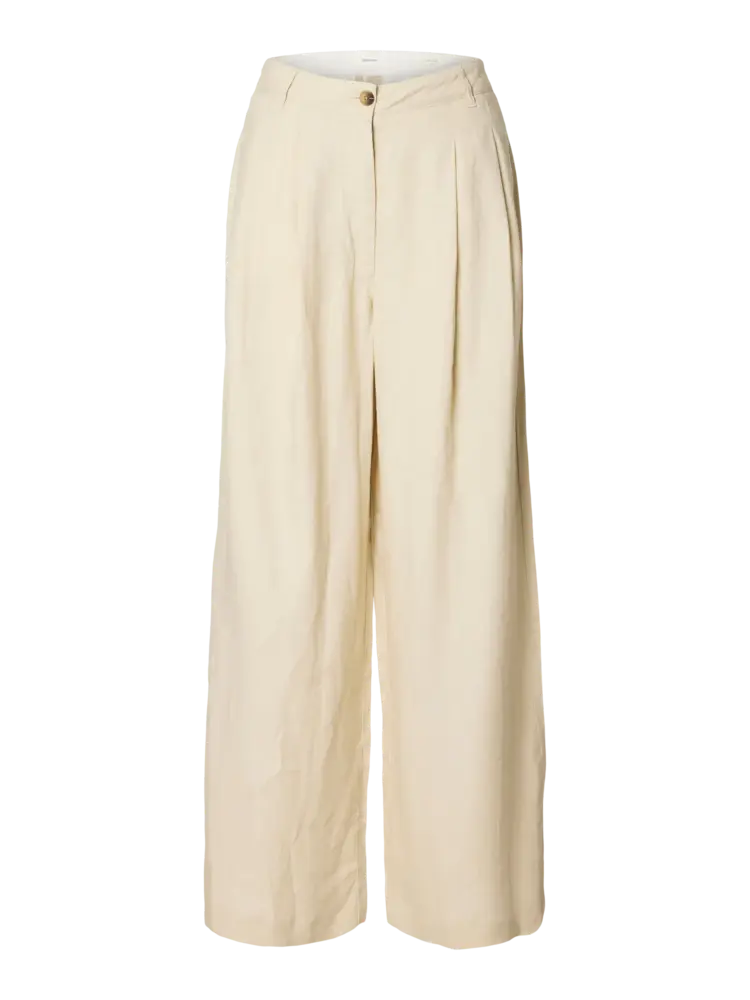 Selected Femme Extra Wide Magna MW Linen Pant Oatmeal