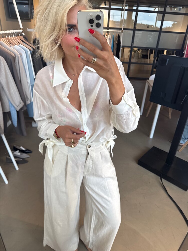 Selected Femme IRIS RELAXED LS TIE DETAIL SHIRT B Egret