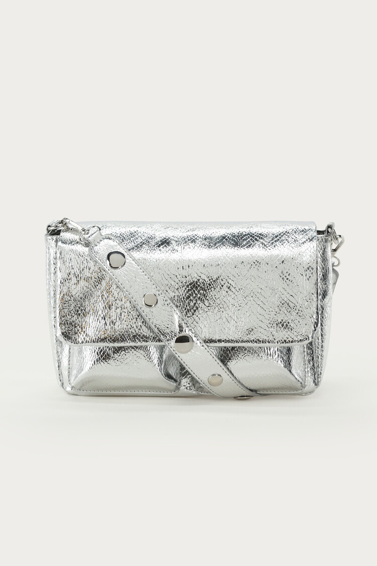 Zilverkleurige Crossbody Tas Met Croco Design