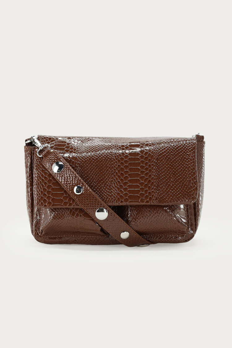 Bruine Crossbody Tas Met Croco Design