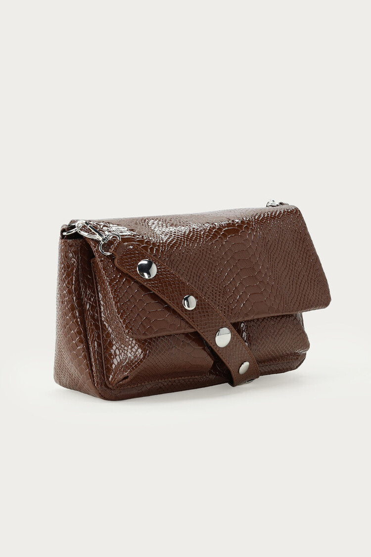Bruine Crossbody Tas Met Croco Design