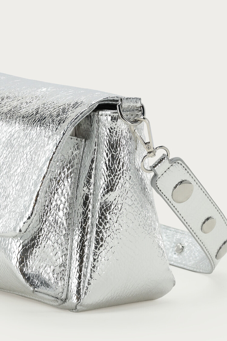 Zilverkleurige Crossbody Tas Met Croco Design