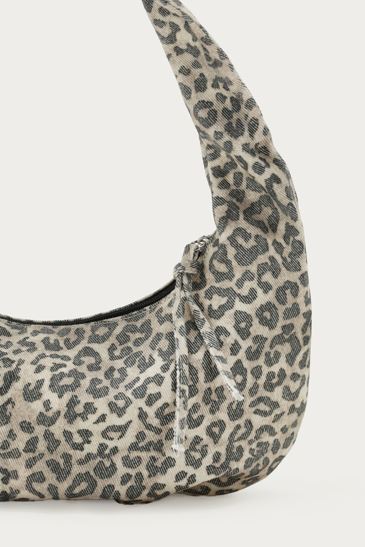 Bruine Denim Schoudertas Met Panterprint