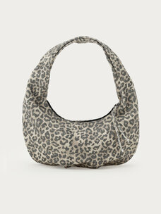 Bruine Denim Schoudertas Met Panterprint