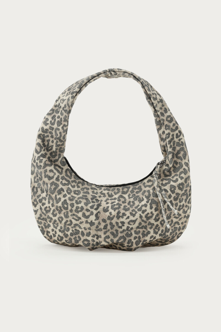 Bruine Denim Schoudertas Met Panterprint