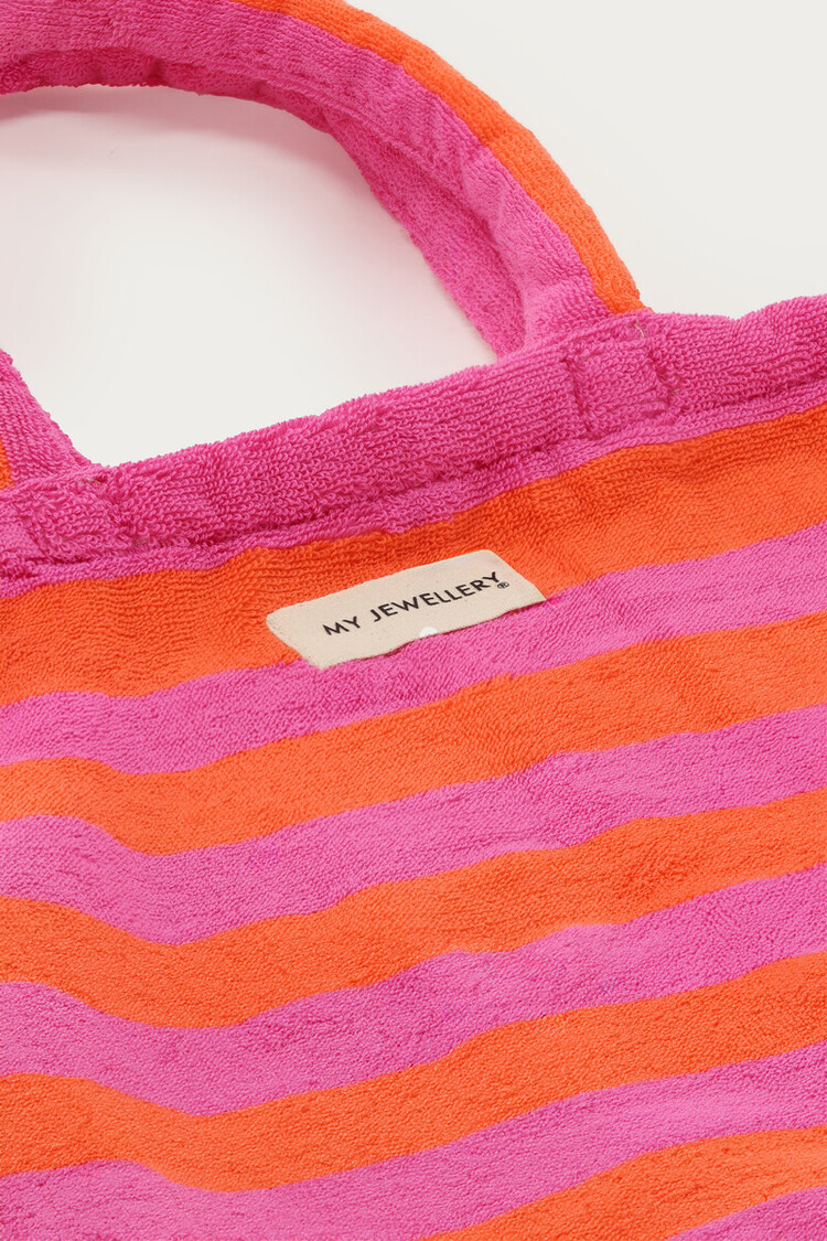 My Jewellery Roze En Oranje Gestreepte Shopper