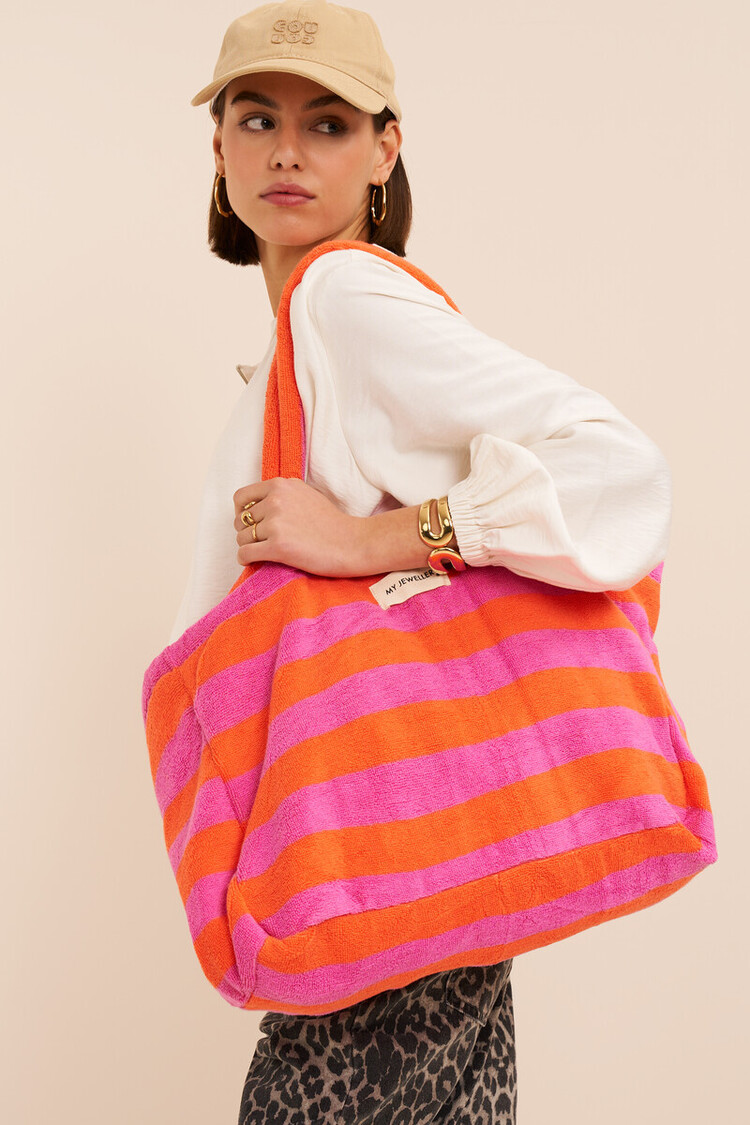 My Jewellery Roze En Oranje Gestreepte Shopper