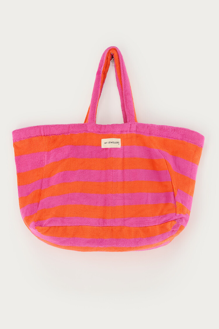 My Jewellery Roze En Oranje Gestreepte Shopper