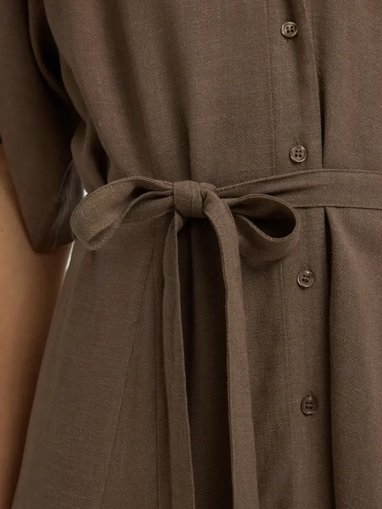 Selected Femme Viva Regular Linen Blend Dress Noos Chocolate Chip