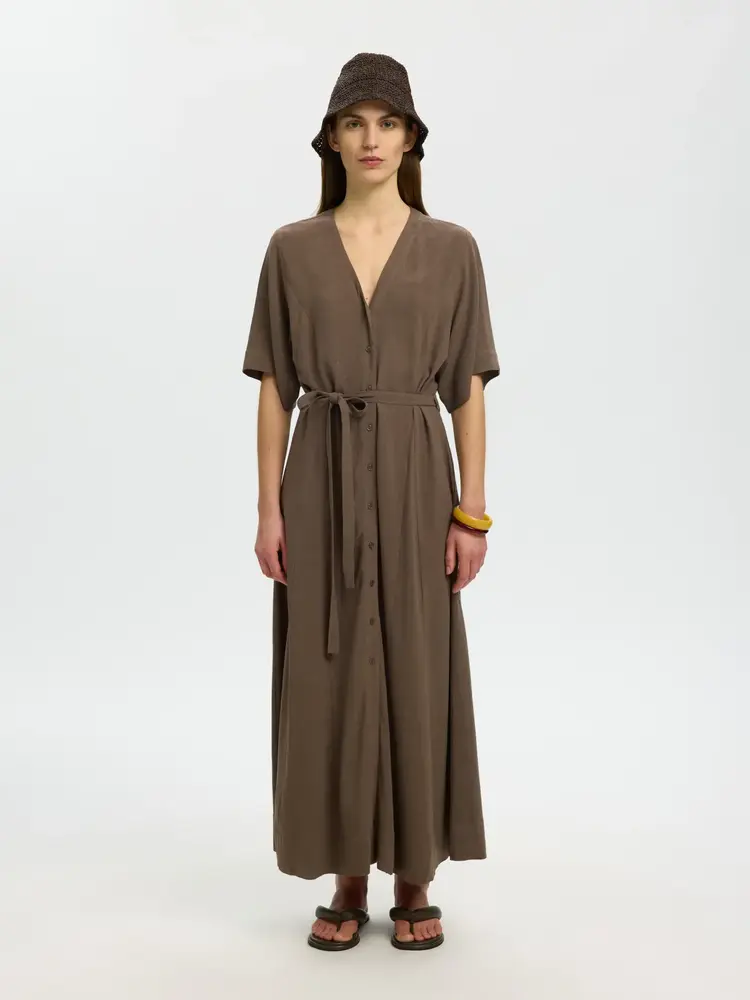 Selected Femme Viva Regular Linen Blend Dress Noos Chocolate Chip
