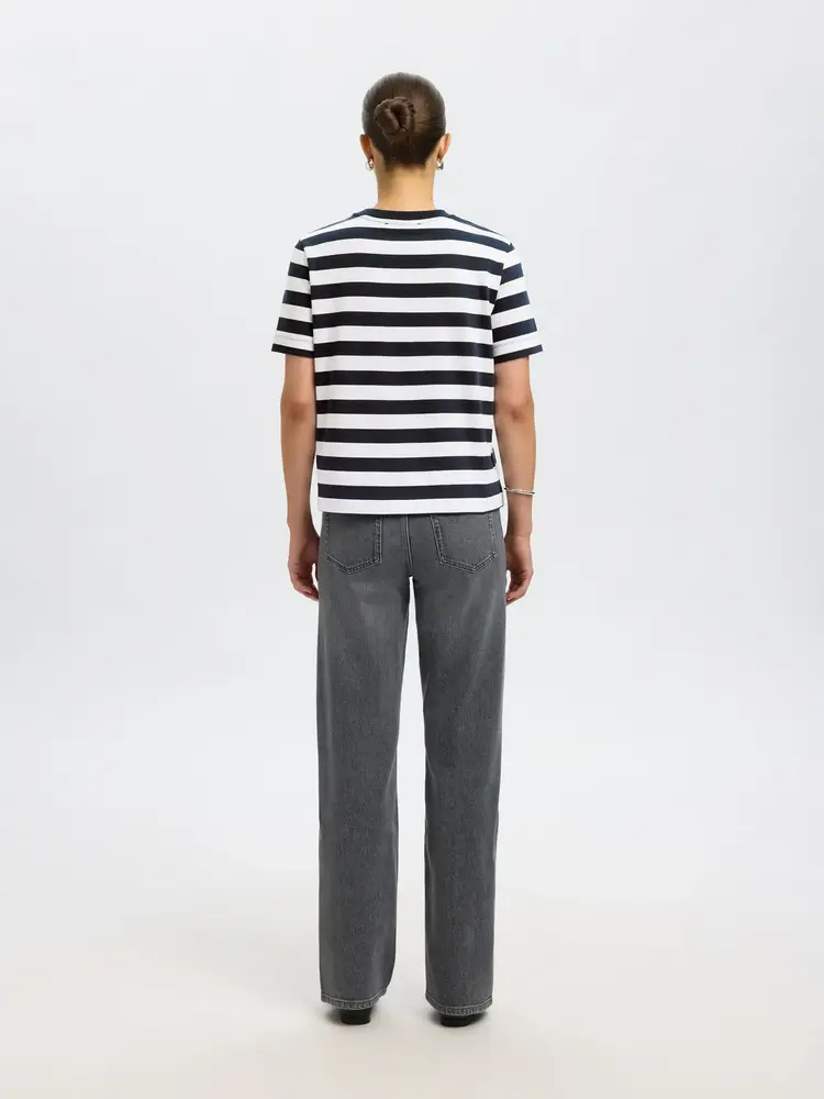 Selected Femme Essential SS Striped Boxy Tee Noos Dark Sapphire/Bright White