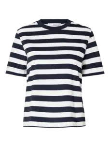 Selected Femme Essential SS Striped Boxy Tee Noos Dark Sapphire/Bright White