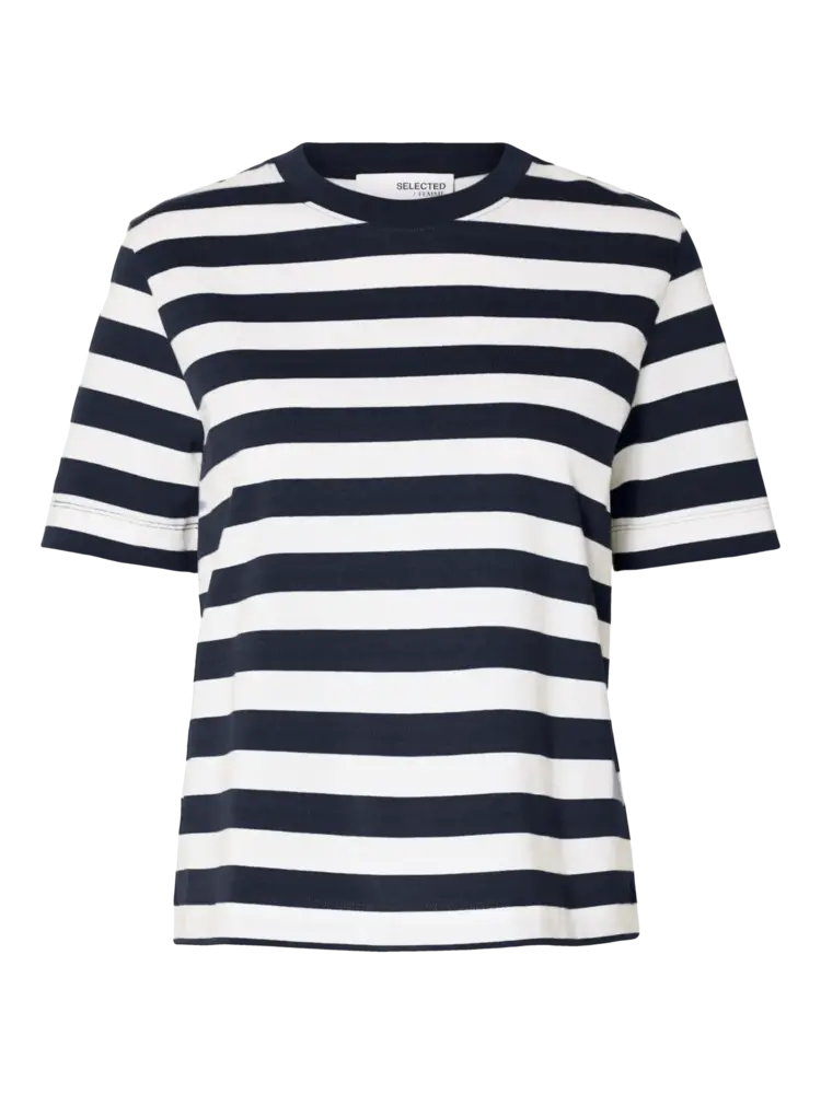 Selected Femme Essential SS Striped Boxy Tee Noos Dark Sapphire/Bright White