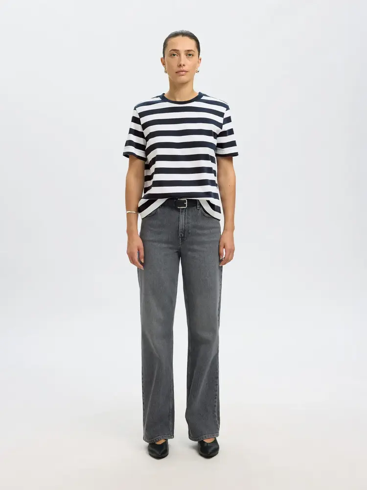 Selected Femme Essential SS Striped Boxy Tee Noos Dark Sapphire/Bright White