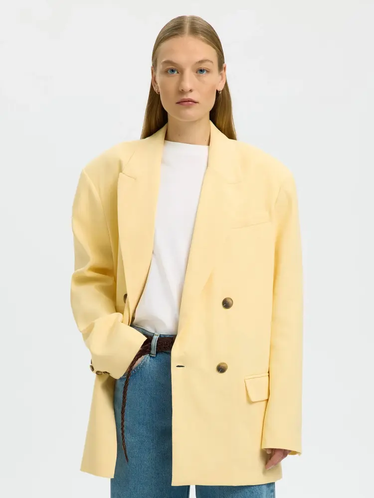 Selected Femme Oversized Marlie DB Blazer Italian Straw