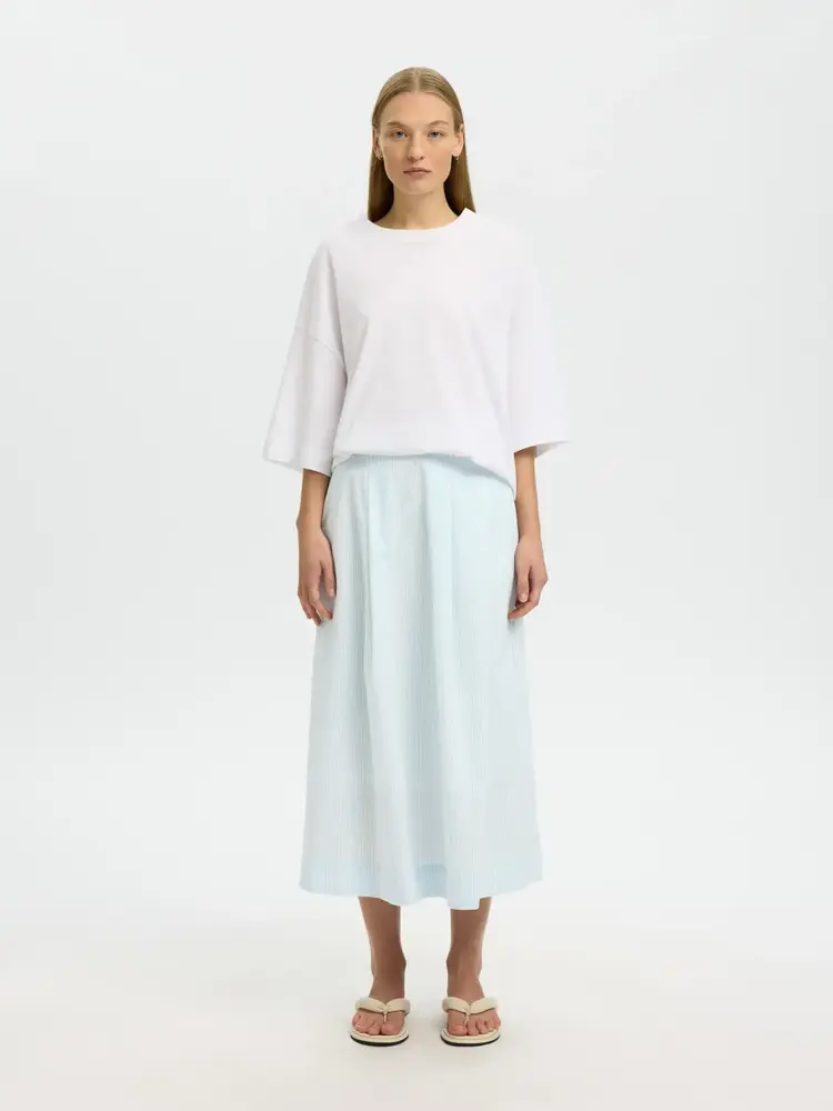 Selected Femme Hannah HW Midi Skirt B Cashmere Blue/Stripes